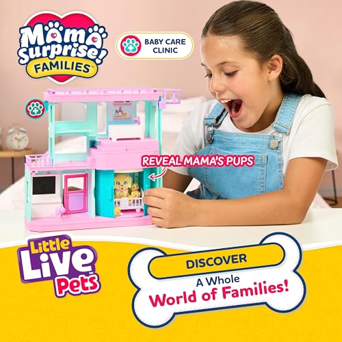 Little Live Pets Mama Surprise Families Pet Vet Playset, Baby Care Clinic Animal Hospital Play Set, 3 Puppies, Accessories, Vet Toy Gifts for Kids 5+