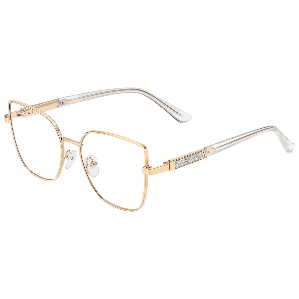 Dollger Square Blue Light Blocking Glasses for Women Trendy Oversized Computer Gaming Eyeglasses Cat Eye Metal Frame bluelight glasses Gold