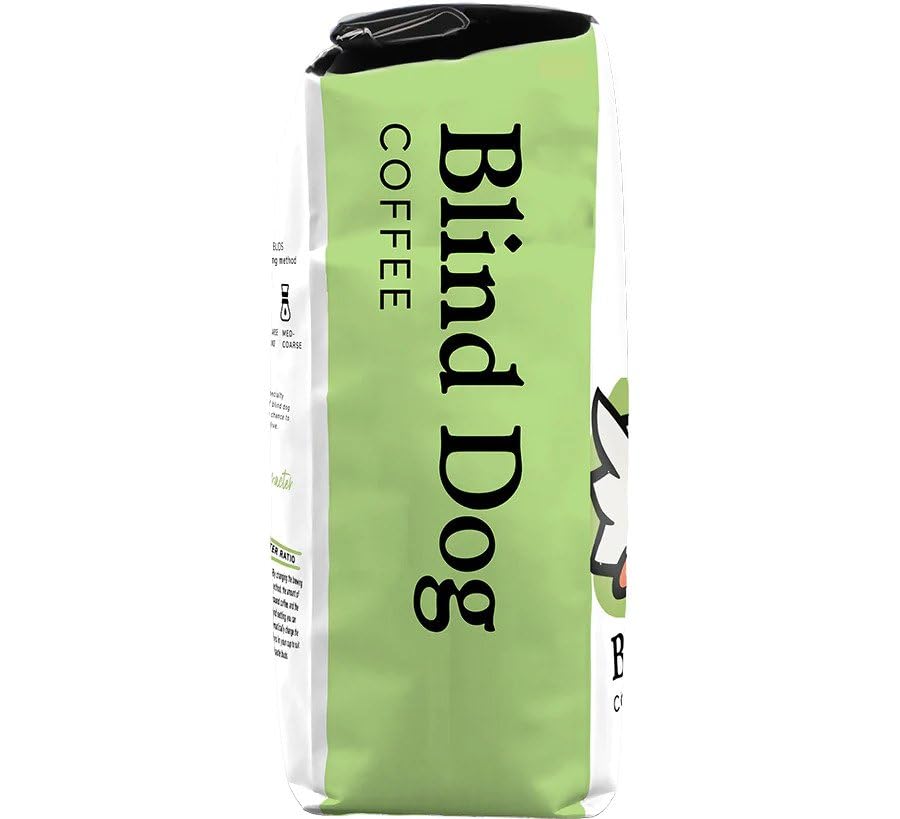 Blind Dog Coffee - 12 Oz Ground Decaf Coffee - Medium Roast - Low Acid Coffee - Swiss Water Process Decaffeinated Coffee with Notes of Cocoa, Marshmallow and Black tea