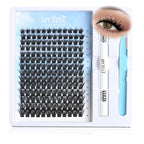 Lash Clusters Kit 9mm-16mm Eyelash Clusters C curl Lash Extension Kit Individual Lashes Cluster DIY Wispy Volume Lashes Natural Eye Lash Clusters False Mink Lash Trays with Lash Bond&Tweezers