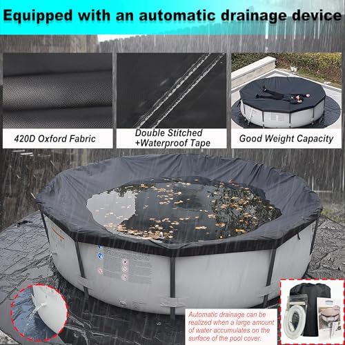 SIHAIAN 12 Ft Pool Cover, with Automatic Drain Round Pool Cover, One-Piece Quick Installation and Removal Above Ground Pool Cover, Preventing Waterlogging, UV Protected Solar Swimming Pool Cover