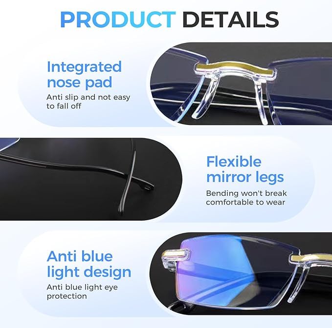 CREXEMI Blue Ease Optics Glasses, Blueease-Optics Glasses Clear Automatic Zoom Reading Eyeglasses, For Women for Men (2pc)
