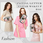 Personalized Initial Letter Clear Makeup Bag,Preppy Small Nylon&PVC Cosmetic Zipper Bag with Chenille Letter,Travel Skincare Toiletry Bag,Monogram Christmas Gift for Teen Girls Women,R