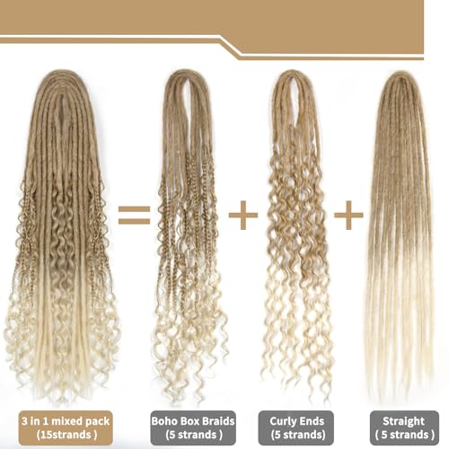 Boho Dreadlocks extension Synthetic Double Ends Dreadlocks with Curly Ended, 20 inches 5 Strands Fish-Bone Braids, Handmade Soft DE Dread Locks (DE 27/613, 24inch)