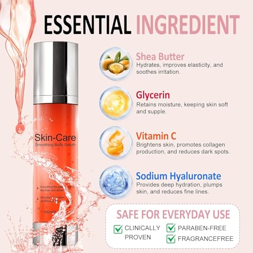 B Glossy Body Serum for Wrinkles, B Glossy Smoothing Body Serum for Wrinkles, Anti-Aging & Wrinkle Smoothing Formula, Infused with Hyaluronic Acid, Glycerin, Vitamin E, Hydrating & Firming 3.38FL.OZ