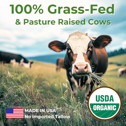Grass Fed Beef Tallow for Skin – USDA-certified Organic Whipped Tallow Balm For Face and Body with Jojoba Oil and Cocoa Butter – Unscented and Herb-Infused – 1.3 oz