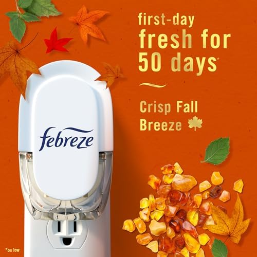Febreze Plug In Air Freshener, Odor-Fighting Scented Oil Refill, Air Fresheners for Home and Bathroom and Kitchen, Long Lasting for Strong Odors, Crisp Fall Breeze Scent, 0.87oz Refills, 2 Count