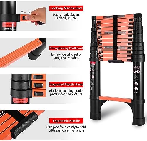 16.5FT Telescoping Ladder, Portable Extension Folding Ladder, Multi-Purpose Compact Ladder for Household or Outdoor Work, 330lbs Max Capacity
