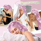 BONNET QUEEN Braid Bonnet Silk Bonnet Foldable Extra Long Bonnet for Braids Satin Bonnet for Sleeping Hair Bonnet with Tie Band Long Sleep Cap Light Rose Gold