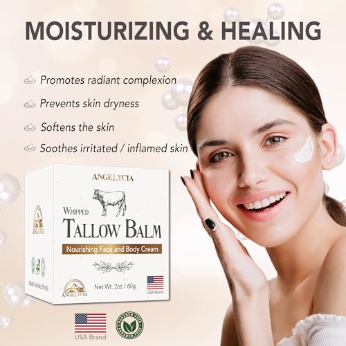 Beef Tallow for Skin | 100% Grass Fed Handmade Tallow Face Moisturizer | Face & Body | Whipped Moisturizer | 100% Natural Tallow Balm | No Parabens | Sensitive & Dry Skin, Eczema, Psoriasis