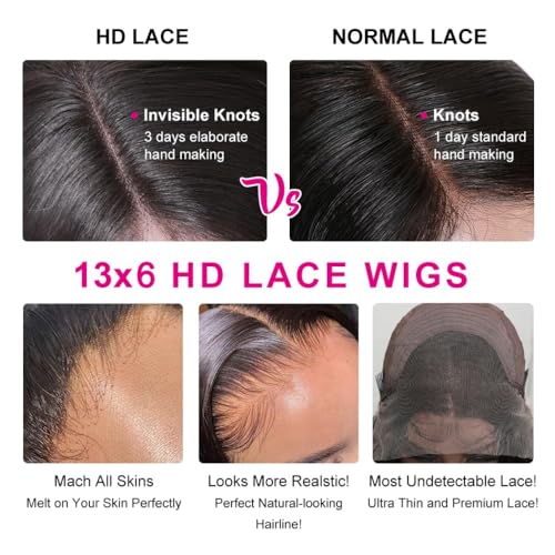 Miss Flower 250 Density Ultra-thin Invisible HD Lace Real 13x6 Full Frontal Wigs Human Hair Pre Plucked 28Inch 15A Grade Straight Lace Front Wigs Human Hair Wigs For Black Women