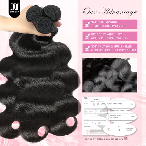 DMKEEP 12A Body Wave Bundles Human Hair 20 22 24 Inch Human Hair Bundles 100% Unprocessed Brazilian Raw Virgin Hair 3 Bundles Body Wave Weave Bundles Human Hair Natural Color