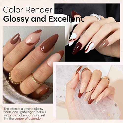 Modelones Dip Powder Nail Kit Starter, 4 Colors Nude Brown Skin Tones Dipping Powder Liquid Set with Base Top Coat Activator Nail Art Beginner DIY Salon