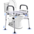 Raised Toilet Seat with Handles, Toilet Seat Riser for Seniors with Adjustable Height & Width, Cozy Padded 500lb Handicap Toilet Seat for Elderly, Surgery, Pregnant, Fit Any Toilet, Assist Getting Up