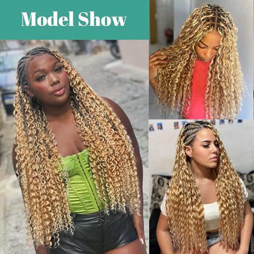 Human Braiding Hair for Boho Braids Human Hair Braiding Hair 100g 24 Inch Curly Boho Hair for Braiding Knotless Water Wave Bulk Human Hair for Braiding 2 Bundles/Pack Honey Blonde Human Hair Bulk