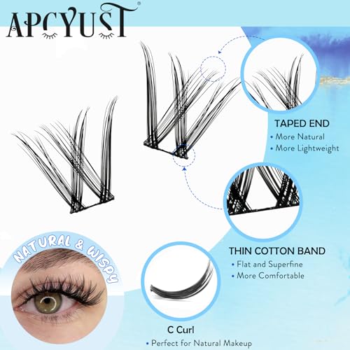 Lash Clusters Kit 9mm-16mm Eyelash Clusters C curl Lash Extension Kit Individual Lashes Cluster DIY Wispy Volume Lashes Natural Eye Lash Clusters False Mink Lash Trays with Lash Bond&Tweezers