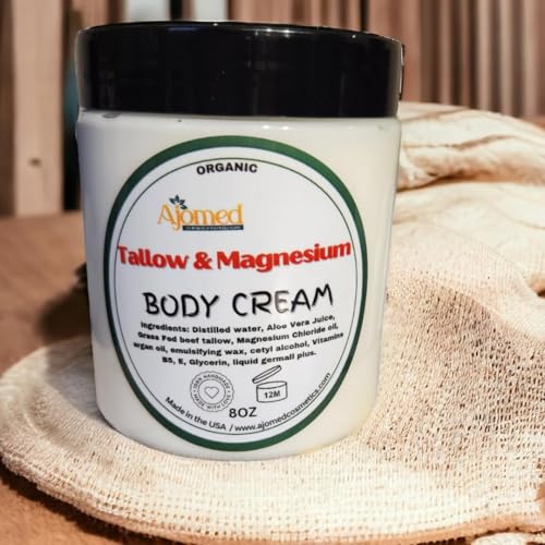 Beef Tallow & Magnesium Body butter - Grass Fed and Finished beef tallow Magnesium Cream- Handmade tallow moisturizer for Cracked, Dry, Itchy skin- eczema cream- diaper rash- dry skin body care (BABY POWDER)