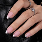 French Tip Press On Nails - BTArtbox 30 PCS Almond Fake Nails, Fit Perfectly & Natural Reusable Silver Outline Soft Gel Nails with Nail Glue and Jelly Glue in 16 Sizes, Rock Me