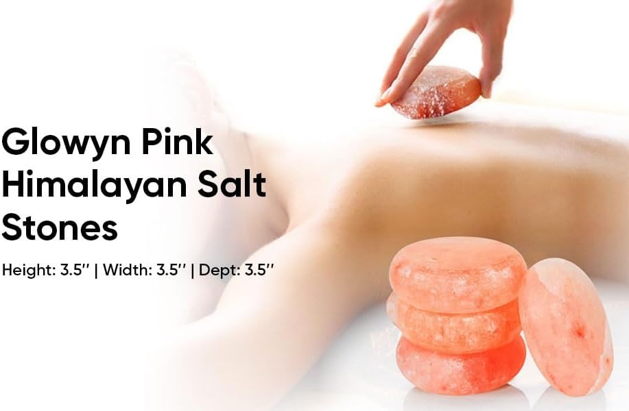 Himalayan Salt Massage Stone Discs - Flat, Thick & Round - Set of 4 | Pink Crystal Hand-Carved Stone for Massage Therapy and Deodorant (Large 3.5")