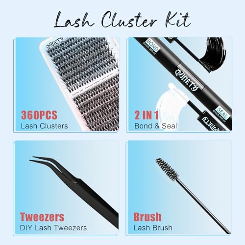Lash Clusters Kit 360 Clusters Lash Extension Kit 60D+80D DIY Eyelash Extensions Kits C curl Individual Wispy Lashes Cluster Natural Eye Lash Extension Trays with Glue&Tweezers for Beginners