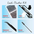 Lash Clusters Kit 360 Clusters Lash Extension Kit 60D+80D DIY Eyelash Extensions Kits C curl Individual Wispy Lashes Cluster Natural Eye Lash Extension Trays with Glue&Tweezers for Beginners