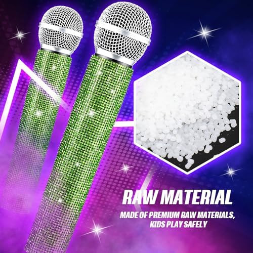 Sanwuta Fake Microphone Prop Sparkly Bling Rhinestones Plastic Play Microphone Pretend Glitter Bedazzled Mic for Cosplay Party Costume(Light Green)