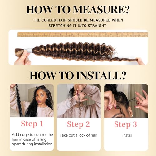Highlighted Honey Blonde Braiding Human Hair for Boho Knotless Braids 18 Inch 100G FULL BULK, Ombre 4/27 Curly Braiding Hair Deep Wave Human Hair Bulk, No Weft Blonde & Brown Hair Extensions
