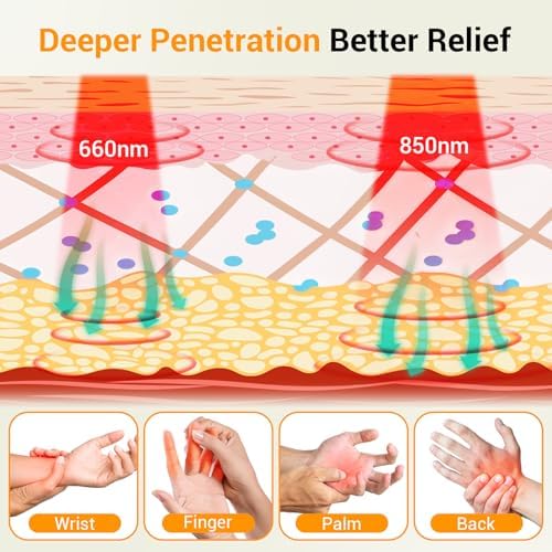 Comfytemp 5000mAh Cordless Red Light Therapy Glove for Hand, 360° Dual-Sided 100 LEDs Near Infrared Wrap with Auto-Off Timer, 13W Rechargeable Pad for Wrist Finger Palm Joint Pain Relief, 660nm&850nm