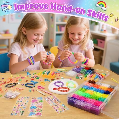 UUEMB 10000+ Rubber Band Bracelet Kit, Colorful Loom Bracelet Making Kit with Storage Box, DIY Art Craft Kit with Charms Beads for Beginners Kids Girls Boys Birthday Parties Christmas Gift