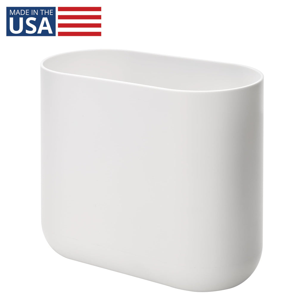 iDesign Small Slim Plastic Bathroom Trash Can, White
