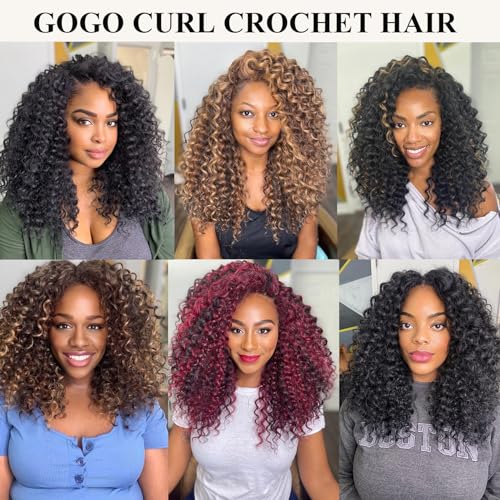Curly Crochet Hair 14 Inch GoGo Curl Crochet Hair for Women Short Beach Curl Water Wave Crochet Braids for Women 7 Packs Curly Braiding Hair for Boho Braids (14 Inch, 1B/30)