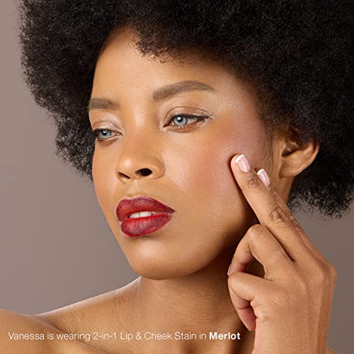 Mineral Fusion 2-in-1 Lip & Cheek Stain Merlot, 0.10 fl oz, Deep Cherry Red hydrating, long-lasting, matte lip and cheek color