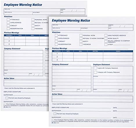 Adams Employee Warning Notice Form, 8.5 x 11 Inches, 2 Pads of 50 Forms, 100 Total forms, 1-Part Each (9060) , White