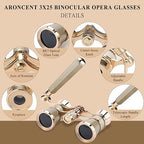 Aroncent Opera Glasses Binoculars 3X25 Theater Glasses Mini Binocular Compact with Handle for Adults Kids Women in Opera Musical Concert