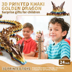 Large 3D Printed Dragon,24 Inch 3D Dragon Toys,Bigger Fidget Crystal Animals Toys, 3D Printed Articulated Animals for Home Office Car Desk Decor (Khaki Gold, 24 inch)