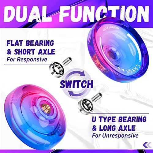 MAGICYOYO Gift Pack of 2 Yoyos K2, Responsive Yoyo for Kids Beginners, Dual Purpose Plastic Yoyo with Extra Unresponsive Yo Yo Bearing+ Removal Tool + 12 Yoyo Strings+ Yo-yo Case(Crystal Gradient)