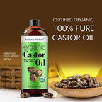Natural Riches Organic Castor Oil - Cold Pressed, USDA Certified for Hair Growth, Thicker Eyelashes, Eyebrows - Moisturizes Dry Skin and Hair, Helps with Dandruff - Hexane-Free, 16 fl. oz.