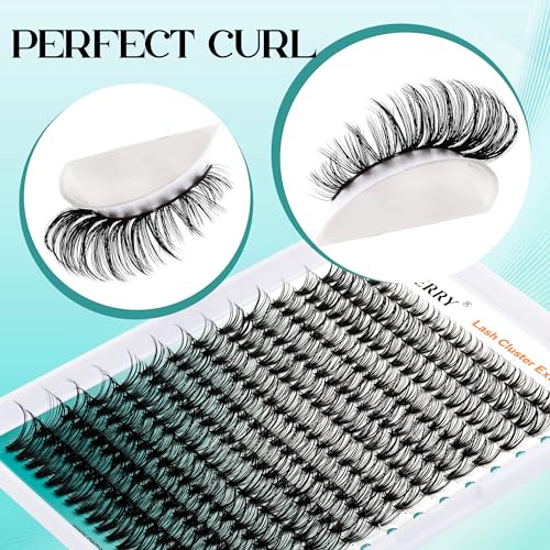 GEMERRY Thick Lash Clusters Kit Fluffy Lash Extension Kit Cluster Lashes 280Pcs D Curl Eyelash Extension Kit With Bond and Seal, Lash Tweezers, DIY Lash Extension(100P-8-16mm)