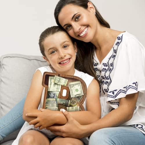 Summidate Customized Name Large Wooden Piggy Bank for Kids Boys Girls Alphabets Letter A-Z Coins Bills Money Change Bank Box Initial on Clear Cover (Laser Engraved) (Alphabet-Y, Personalized-12)