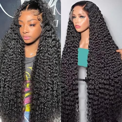 32 Inch 13x6 HD Deep Wave Lace Front Wigs Human Hair Pre Plucked 200% Density Transparent Deep Curly Lace Frontal Wigs Human Hair With Baby Hair Glueless Human Hair Wig For Women