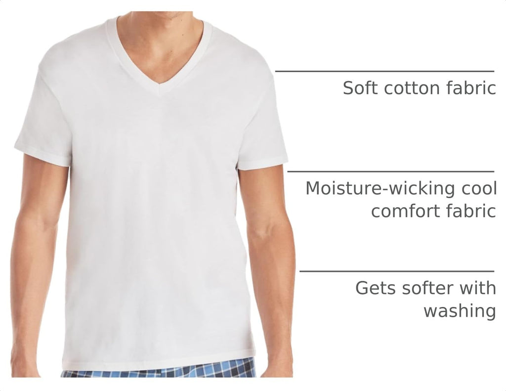Hanes Mens Cotton, Moisture-wicking V-neck Tee Undershirts, Multiple Packs And Colors, White, Large US