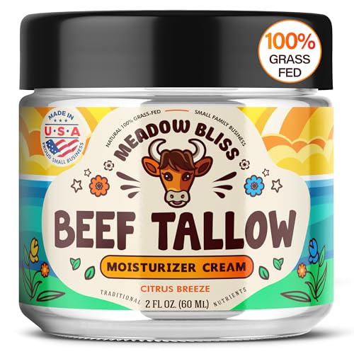 Beef Tallow for Skin - Moisturizer Cream - 100% Grass Fed - Whipped Beef Tallow - Organic Jojoba Oil - Organic Shea Butter - Supports Eczema, Rosacea+ - Made in USA - Citrus Breeze - 2 oz