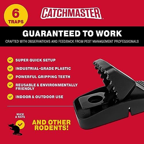 Catchmaster Jumbo Snapper Mouse Traps 6-Pk, Mouse Traps Indoor for Home, Reusable Rodent Killer for House, Outdoor Critter Catcher, Eco Friendly Pest Control for Garage, Basement, & Kitchen