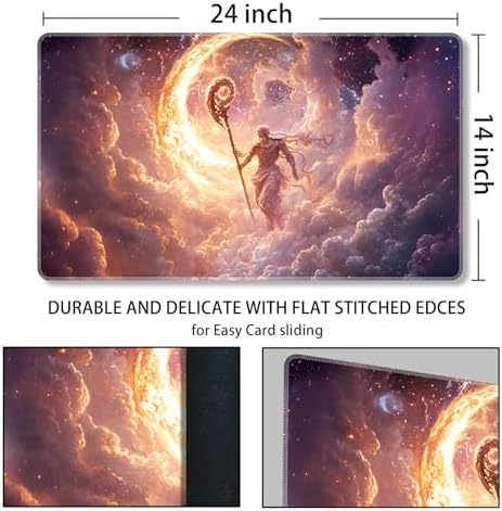 MTG Playmat Magic Card Playmat Game Mat,TCG & CCG Card Games Mat with Free Storage Bags Size 24 x 14 Inches (No with Zones,God)