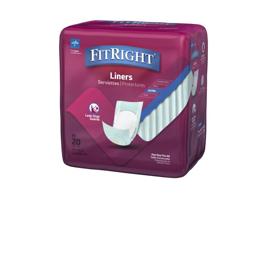FitRight Plus Liners, Heavy Absorbency, 13 x 30, 4 packs of 20 (80 total)