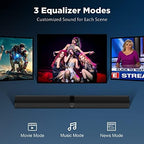 Sound Bar for Smart TV, Soundbar with Bluetooth/ARC/Opt/AUX Connect, Auto Volume Boost, 3 Equalizer Modes, 2 in 1 Detachable Soundbar for TV/PC/Gaming/Projectors