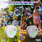 Bubble Machine for Kids Toddlers,90° 360° Auto Rotatable Portable Bubble Maker Toy for 3 4 5 Year Old, Automatic Bubble Blower with RGB Light Rechargeable, Outdoor Wedding Party Birthday Gifts