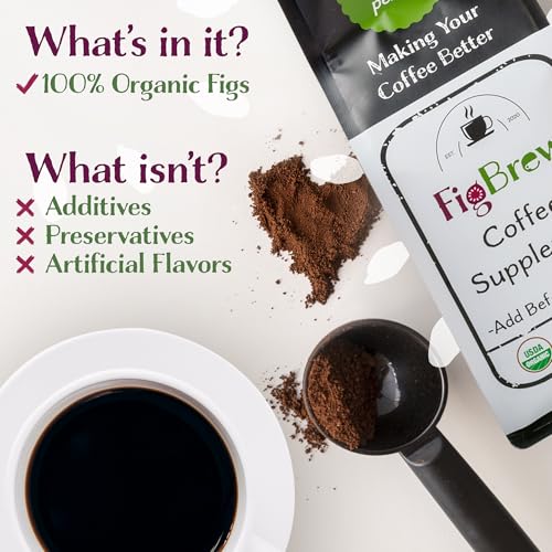 FigBrew Beanless Coffee Supplement | Coffee Alternative, Caffeine-Free, Single-Ingredient | Digestion-Friendly, Low Acid, Keto, Vegan & Organic| 68 Servings, 12oz Bag