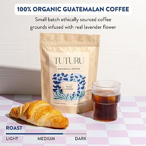 Organic Lavender Ground Coffee | Real Lavender Flower | Medium Roast, Organic Flavored Coffee | Smooth Low-Acid | Perfect for Drip, Pour Over or Cold Brew | 8 oz, 22 Servings