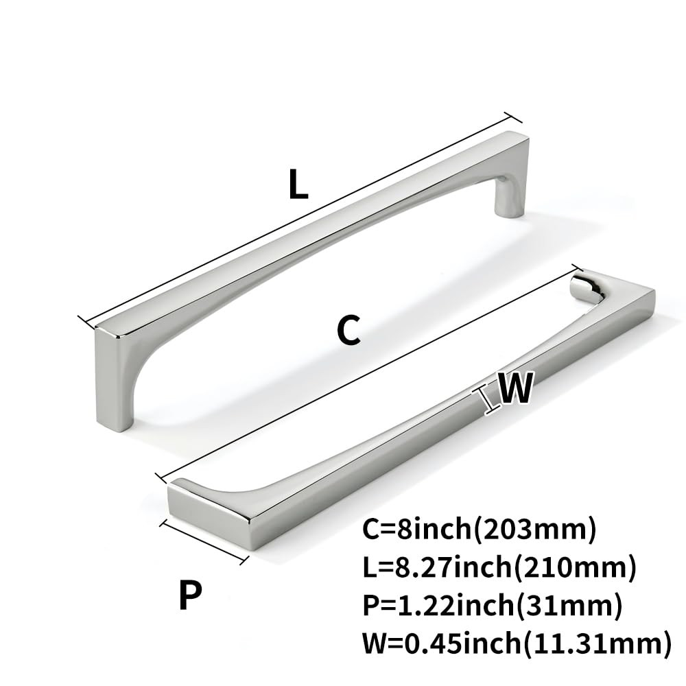 khtumeware 10 Pack Solid Handles 8-Inch(203mm) Polished Nickel Cabinet Pulls,Heavy Duty for Kitchen Cabinets, Cupboards, Drawers and Bathroom Hardware